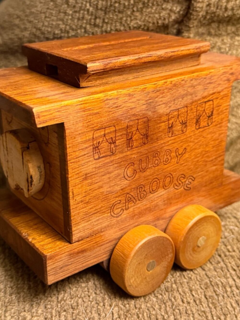 Toystalgia wooden train bank cubby caboose 1988